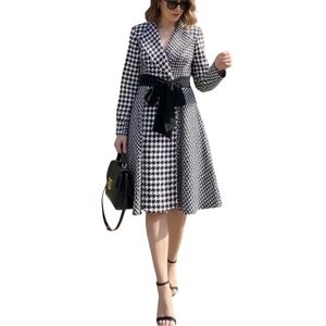 A379 Nancy SubtleGlam Black White Houndstooth Wrap Dress Rhinestone Collar NWT M